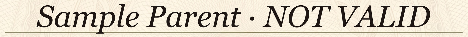 Synthetic sample certificate name field for Co-Parenting Communication reading Sample Parent · NOT VALID.